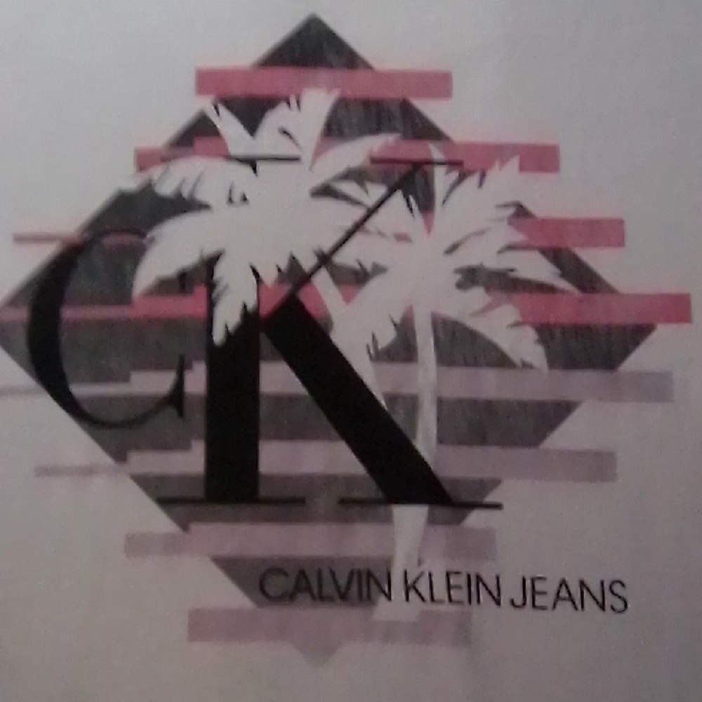 Calvin Klein Palm Tree Graphic Tee in Black and Pink